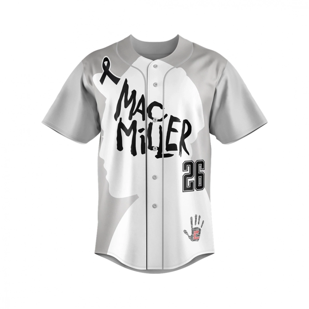 Wooter Custom Lightweight Button-Down Baseball Jerseys - MAC MILLER - black and white design -