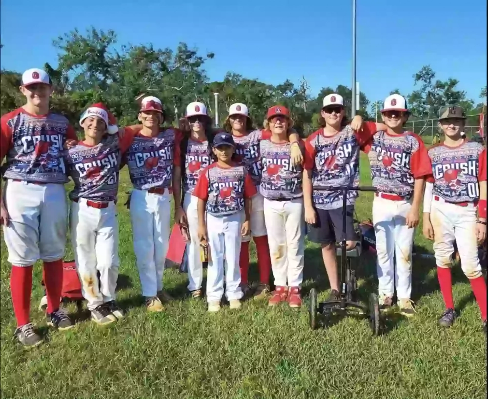 "Custom team crew neck baseball jerseys with an ugly sweater design in red, blue, and white colors. The jerseys are sublimated, providing a durable and high-quality print.