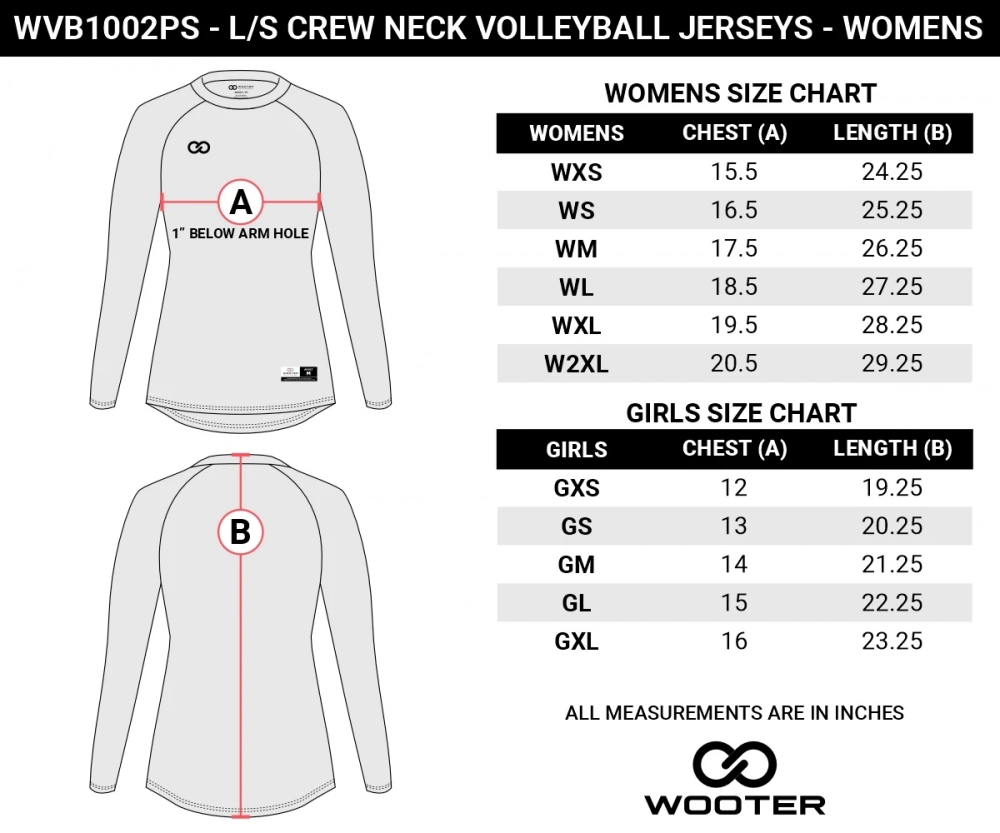 Custom Long Sleeve Crew Neck Volleyball Jerseys for Women & Girls